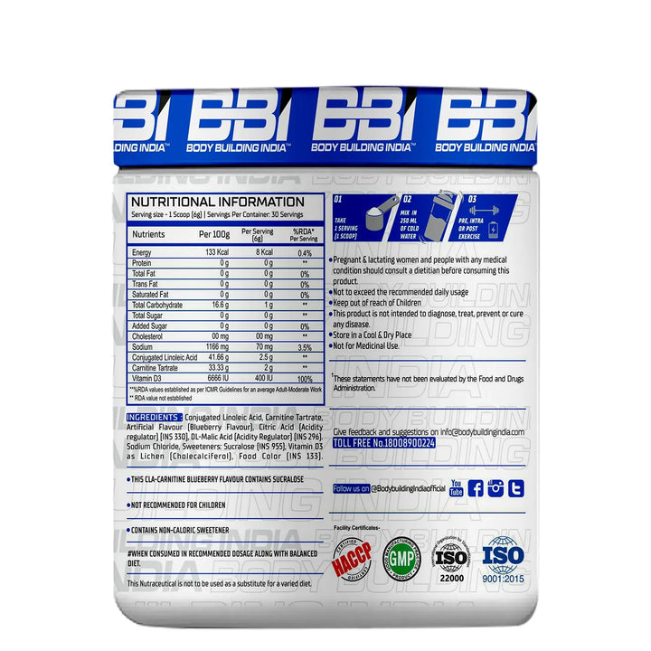 Body Building India BBI CLA+Carnitine 180g Product vendor