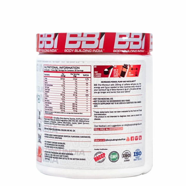 Body Building India BBI Pre-Workout 240g Product vendor