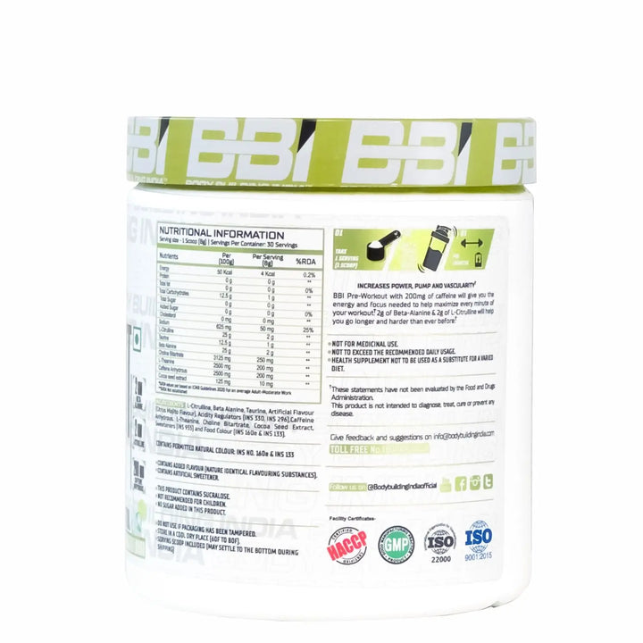 Body Building India BBI Pre-Workout 240g Product vendor