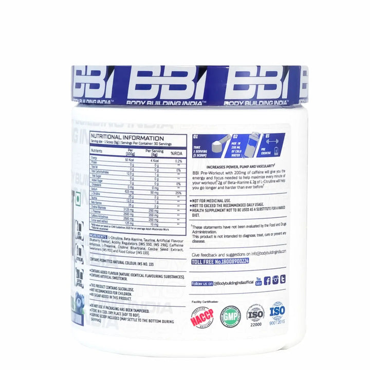 Body Building India BBI Pre-Workout 240g Product vendor