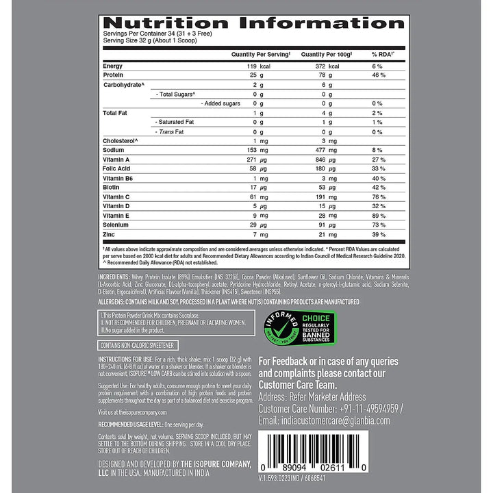 Isopure Low Carb (Indian) Product vendor