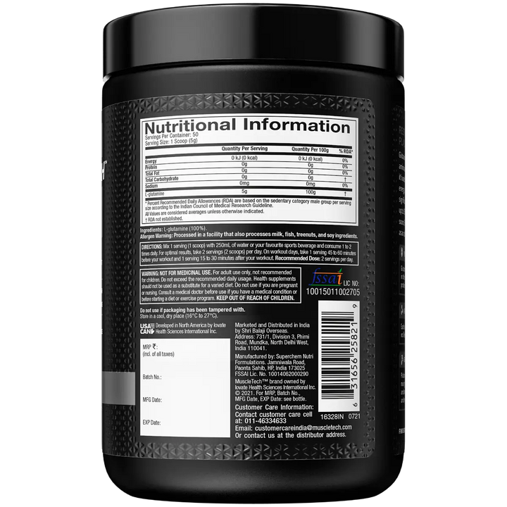 MuscleTech Platinum 100% Glutamine - 250 Gm Muscletech