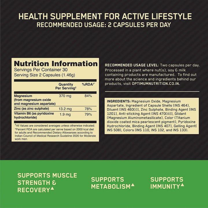 Optimum Nutrition Zinc Magnesium Aspartate (ZMA) - 60 Capsules Product vendor